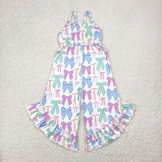 RTS NO MOQ SR2847 Colorful bow pattern white suspender jumpsuit