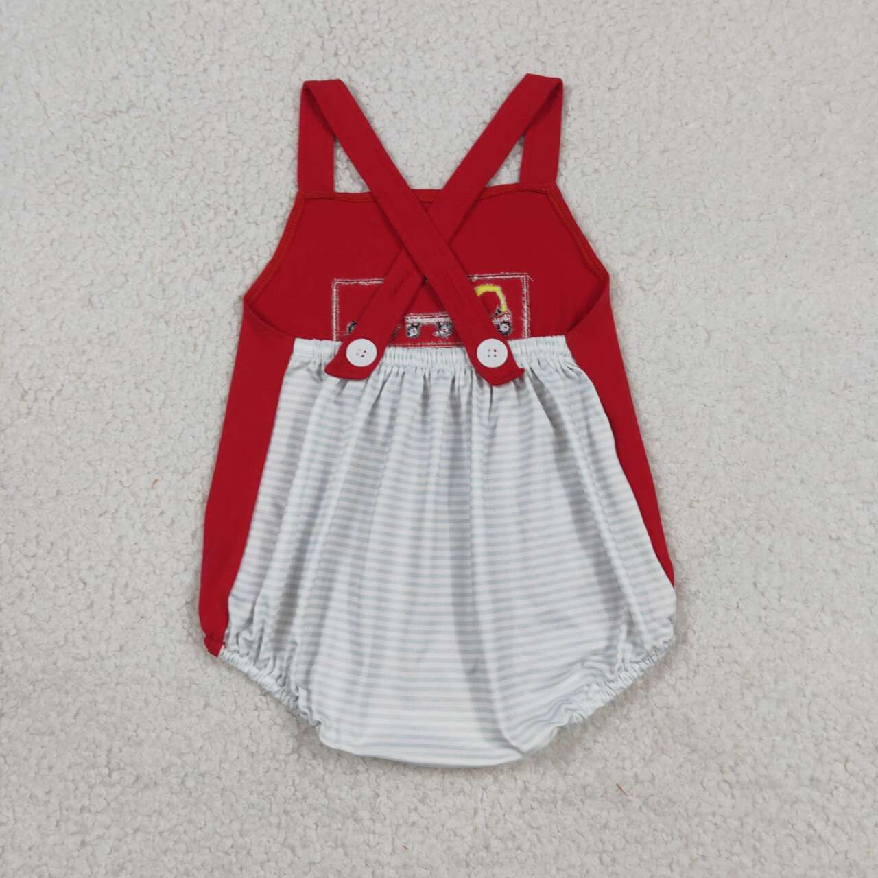 RTS NO MOQ milk silk SR2849 Baby Boys Embroidery Vehicle Pattern Sleeveless Strap Rompers