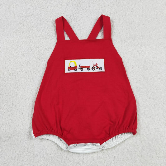 RTS NO MOQ milk silk SR2849 Baby Boys Embroidery Vehicle Pattern Sleeveless Strap Rompers