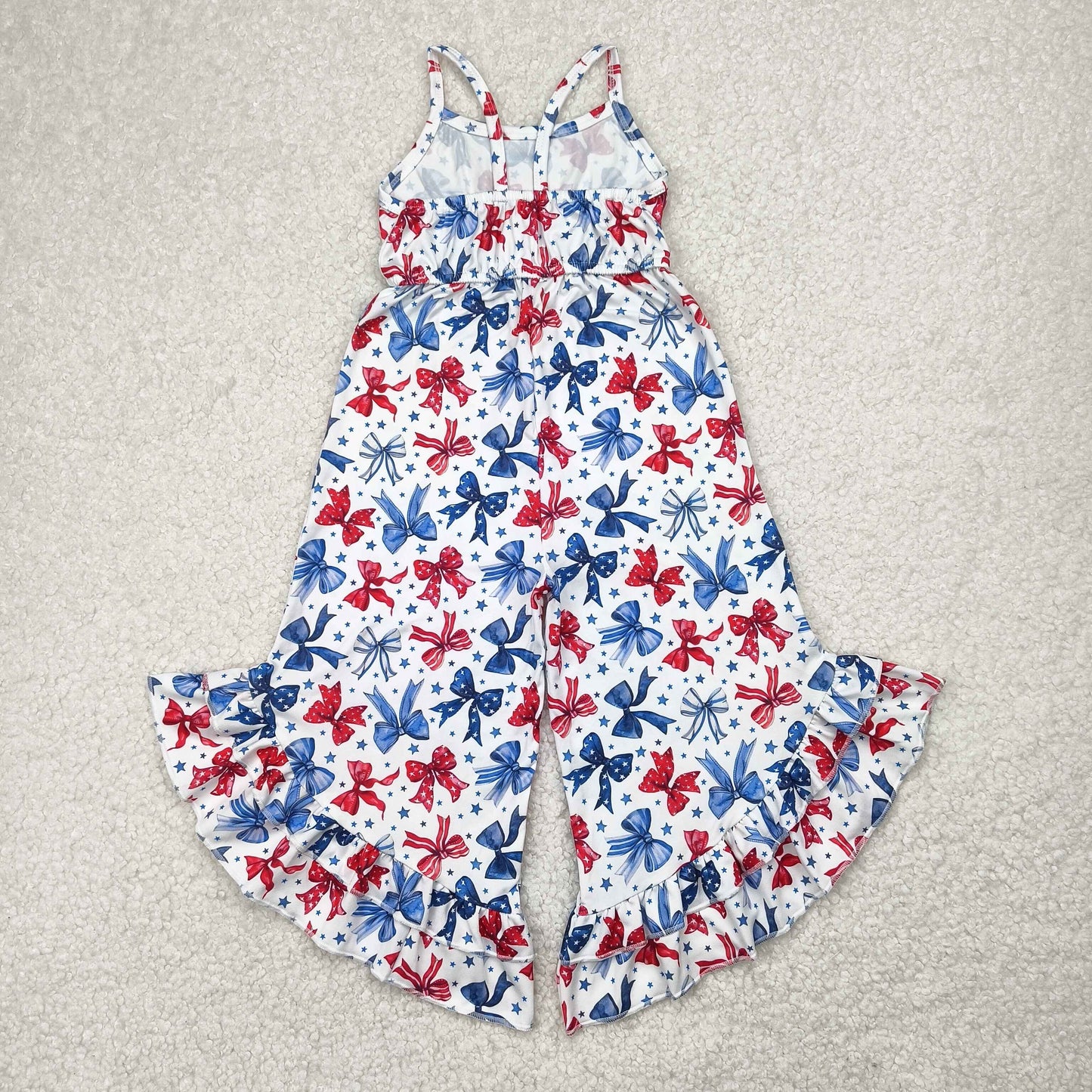 RTS NO MOQ SR2865 National Day star and bow pattern white suspender jumpsuit