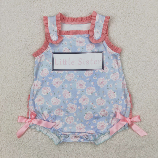 RTS NO MOQ SR2911 little sister letter flower pink lace blue vest jumpsuit