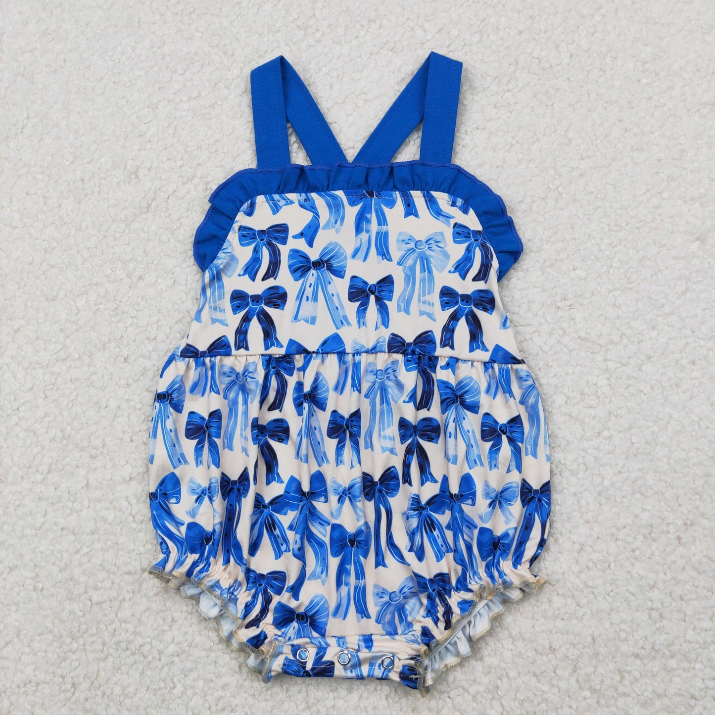 RTS NO MOQ SR2919 Blue bow pattern lace beige vest jumpsuit