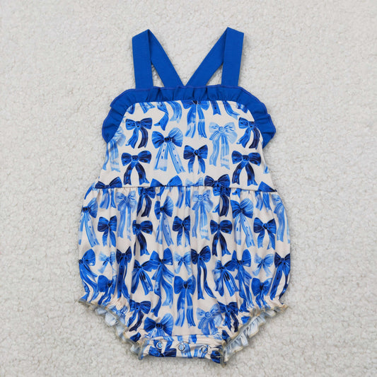 RTS NO MOQ SR2919 Blue bow pattern lace beige vest jumpsuit