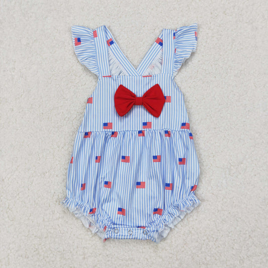 RTS NO MOQ ETA 5/7days arrived SR2921 National Day flag red bow blue striped vest jumpsuit