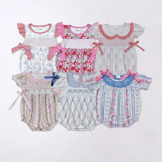 RTS NO MOQ Sibling baby girls clothes embroidery floral short-sleeved rompers