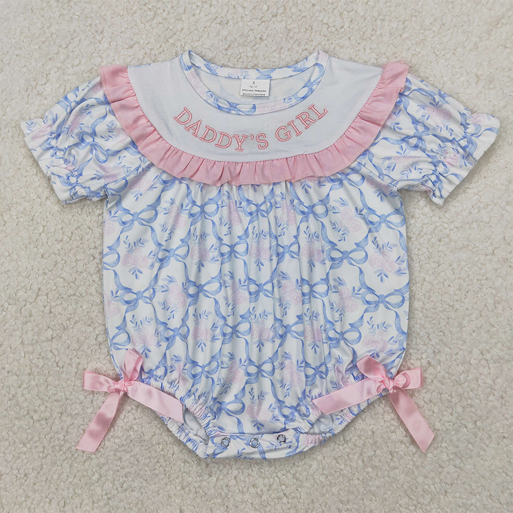 RTS NO MOQ Sibling Smocked 'Daddy's Girl' Rompers Short Ruffle Sleeves Camo for Baby Girls