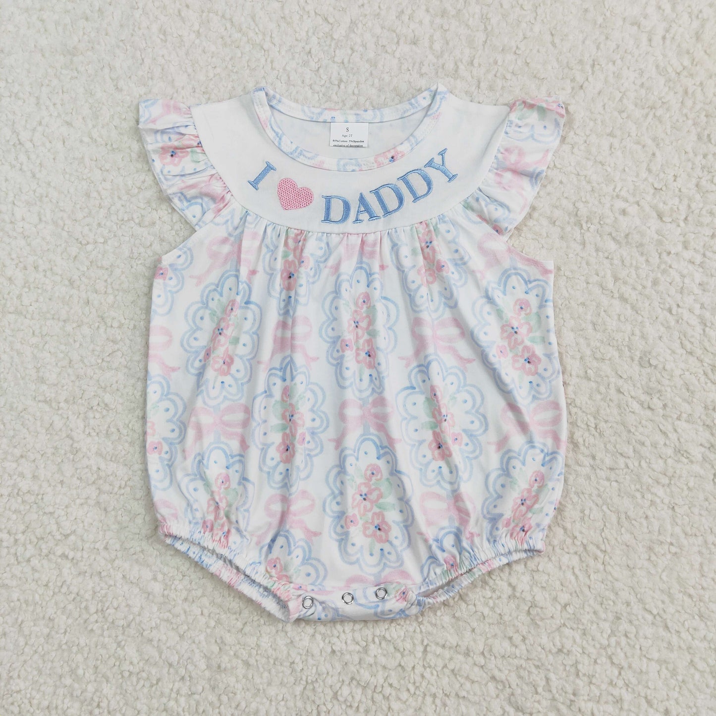 RTS NO MOQ ETA 5/7days arrived SR2946 Embroidered i love daddy flower pink bow pattern vest jumpsuit