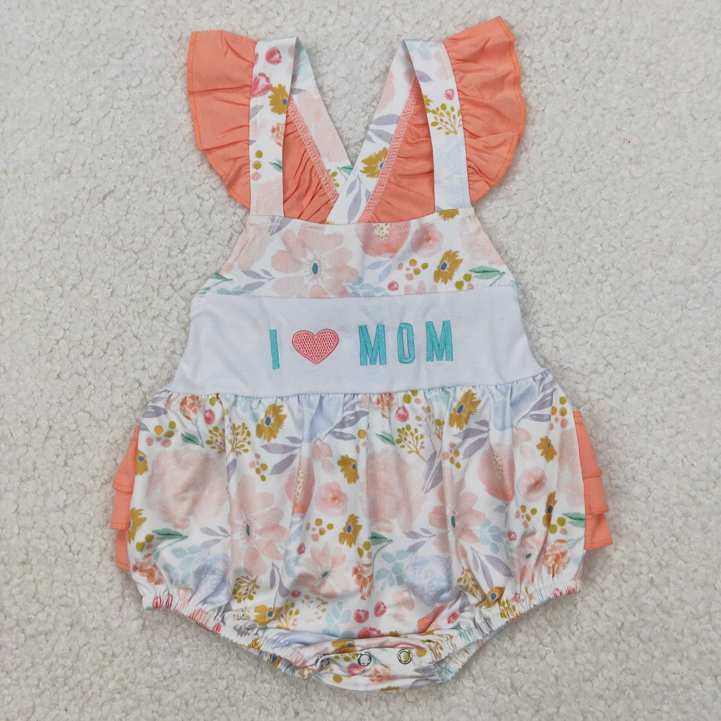 RTS NO MOQ baby girls clothes embroidery i love mom short sleeve Rompers Clothes Sets
