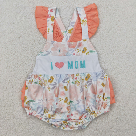 RTS NO MOQ ETA 5/7days arrived SR2948 Embroidered i love mom flower leaves orange lace vest jumpsuit
