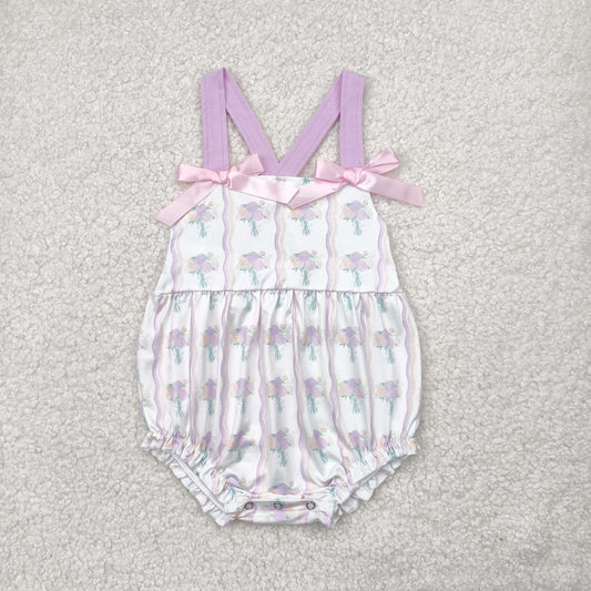RTS NO MOQ SR2961 Flower bouquet pink and orange wavy striped vest jumpsuit