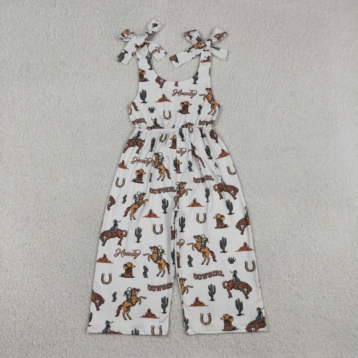 RTS NO MOQ SR2969 Baby Girls Summer Western Horse Rodeo Cactus Bow Jumpsuits
