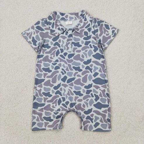 RTS NO MOQ Sibling Baby Boys Girls Light Grey Camouflage Romper Jumpsuit Infant Clothing