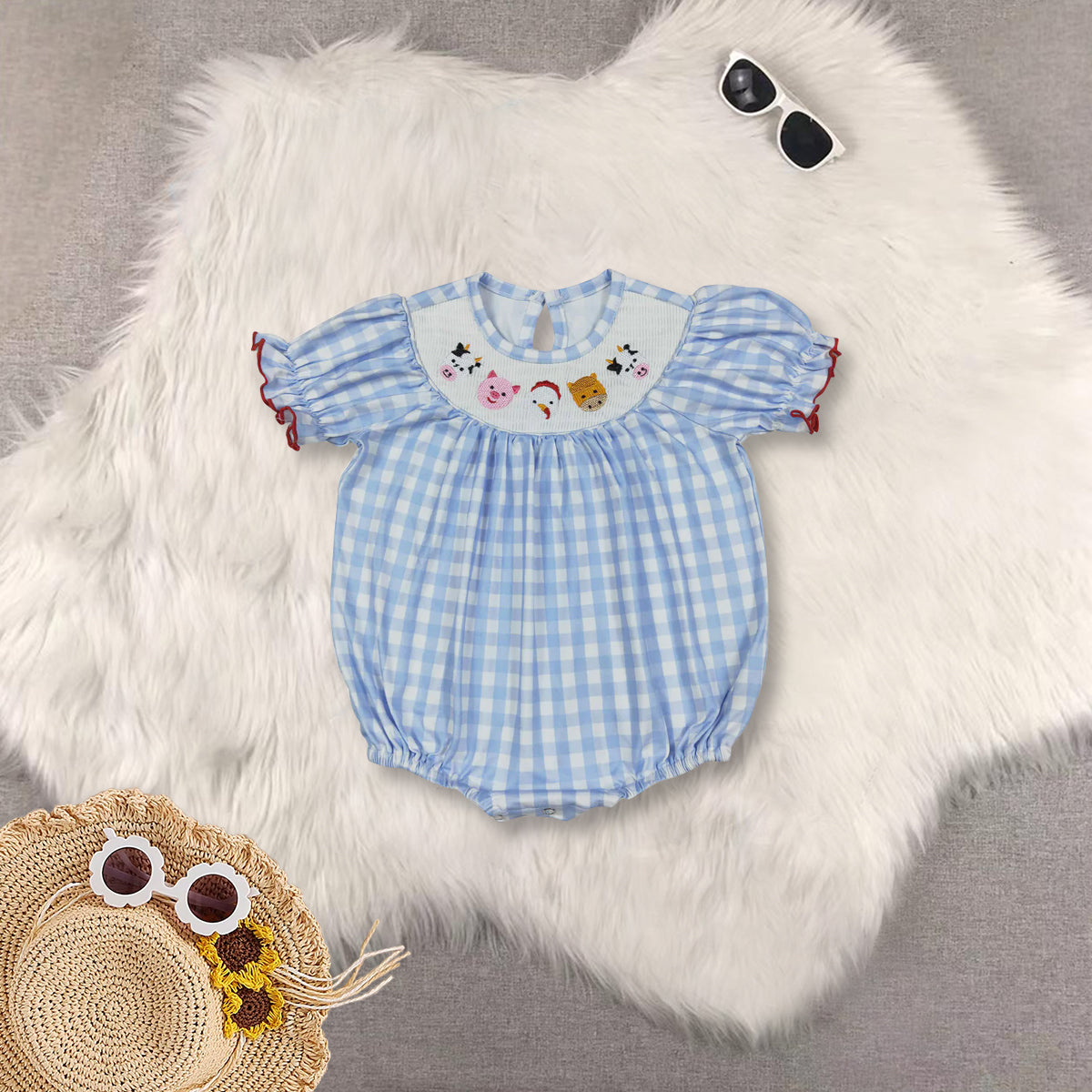 RTS Sibling baby girls clothes smocked embroidery short Sleeve dress and rompers