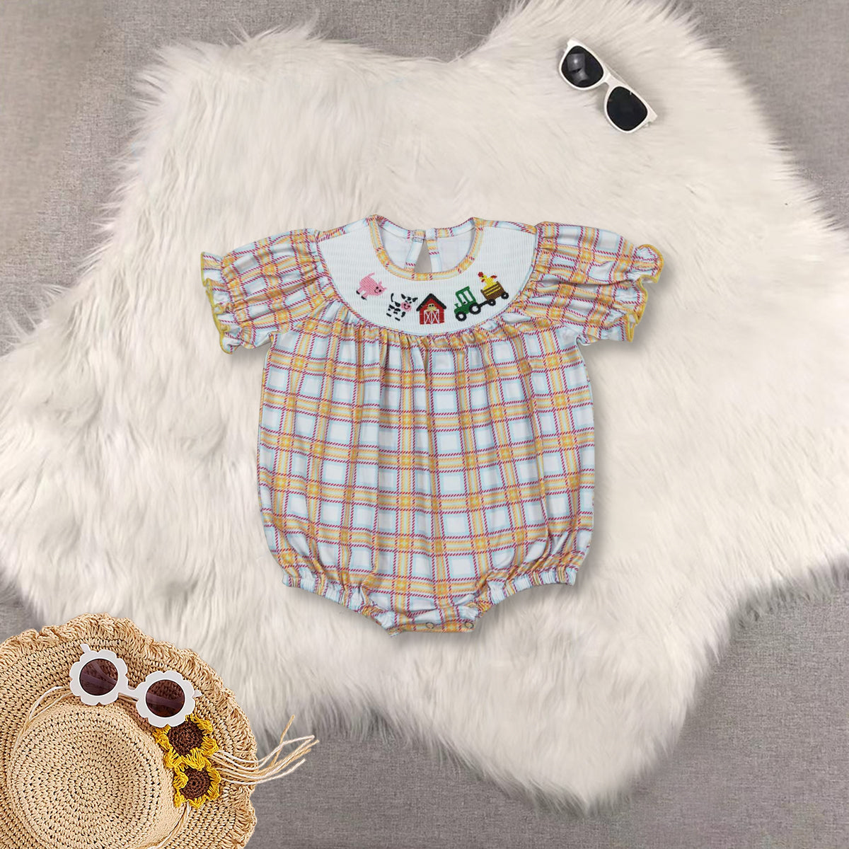 RTS Sibling baby girls clothes smocked embroidery short Sleeve dress and rompers