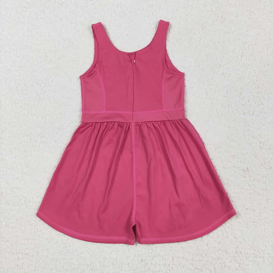 RTS NO MOQ SR3022 Pure rose red yoga sleeveless jumpsuit