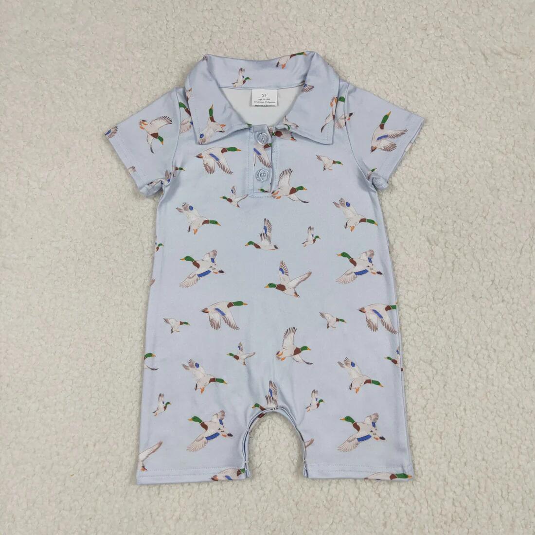 RTS NO MOQ Sibling Baby Boys Ducks Short Sleeve Polo Shirt Button Top with Short Rompers