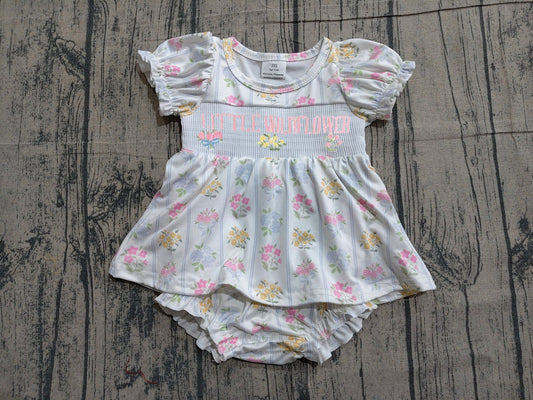 (Pre Order) Smocked Little Wild Flower Baby Girls Short Ruffle Sleeves Skort Ruffle Rompers Preorder