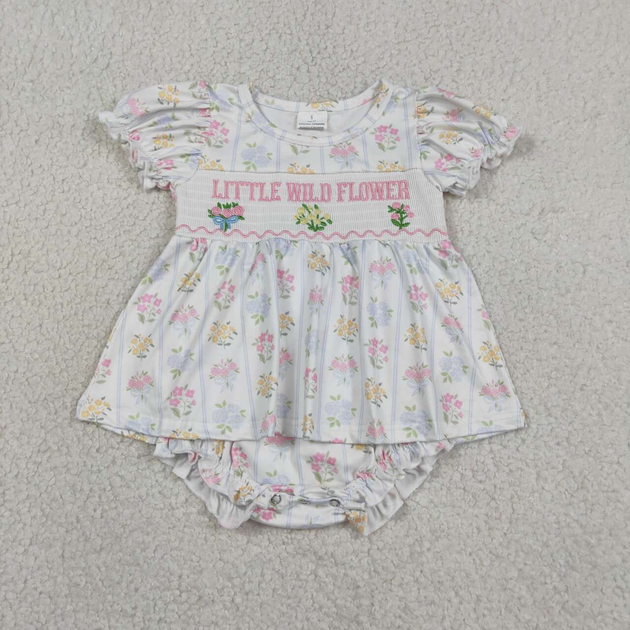 RTS NO MOQ milk silk SR3043 Baby Girls Smocked Wild Flower Ruffle Hem Casual Outfit