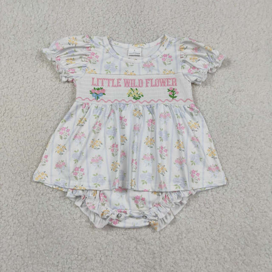 RTS NO MOQ milk silk SR3043 Baby Girls Smocked Wild Flower Ruffle Hem Casual Outfit