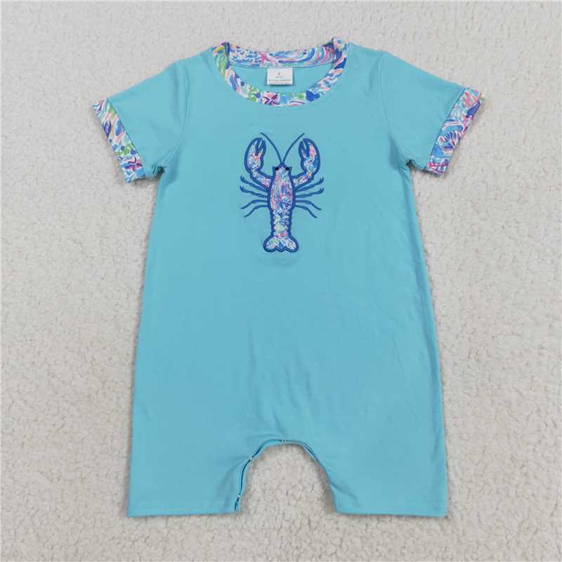 RTS NO MOQ Baby Boys Sibling Embroider Top Blue Summer Clothes Sets Rompers