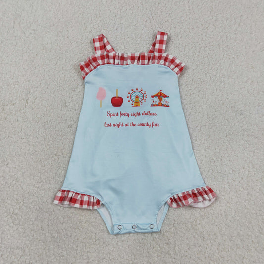 RTS NO MOQ SR3055 Baby Girls Ruffle Rompers with Strap Park Back Bows Cute Outfit