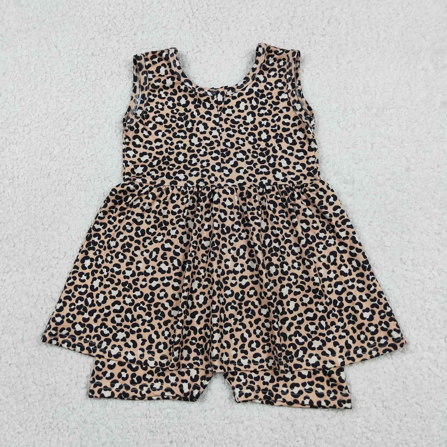 RTS NO MOQ milk silk SR3070 Baby Girls Leopard Print Sleeveless Tunic Style Short Rompers