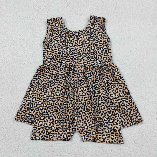 RTS NO MOQ milk silk SR3070 Baby Girls Leopard Print Sleeveless Tunic Style Short Rompers