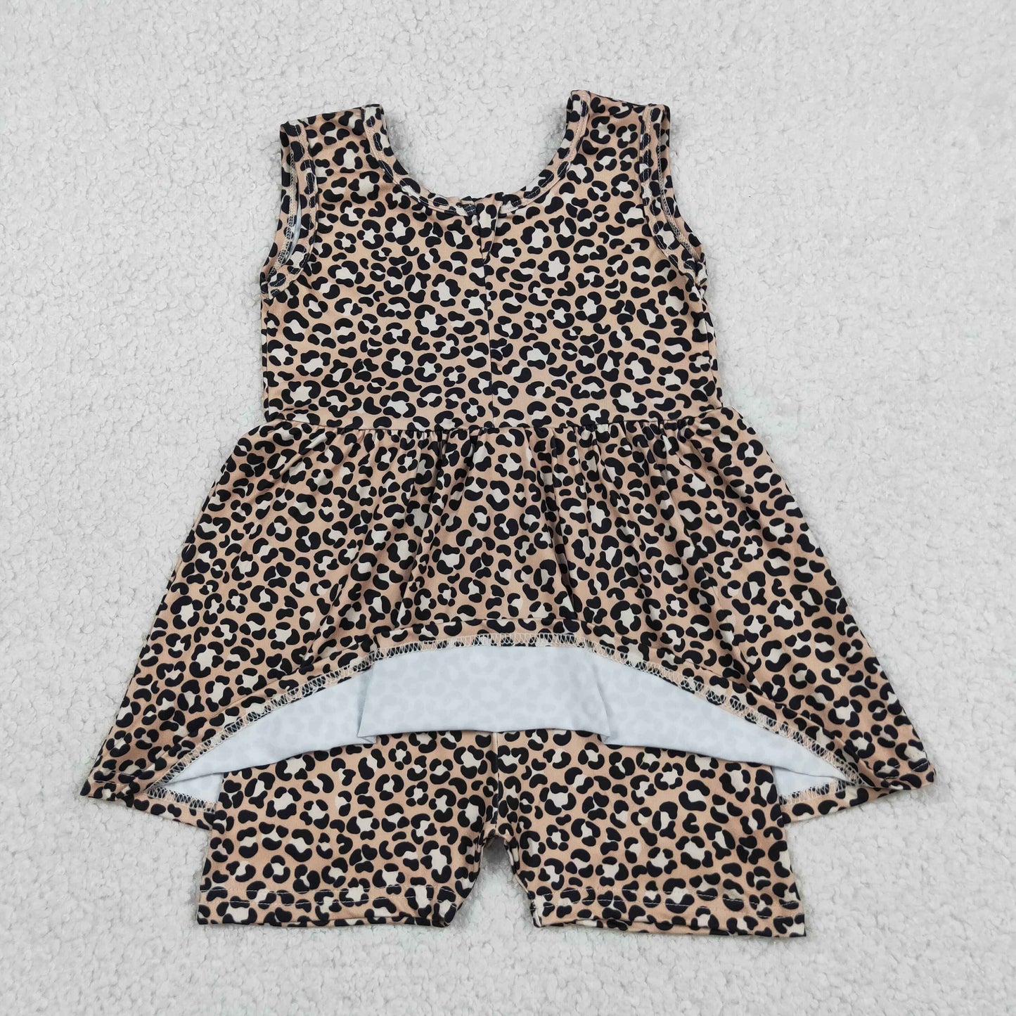 RTS NO MOQ milk silk SR3070 Baby Girls Leopard Print Sleeveless Tunic Style Short Rompers