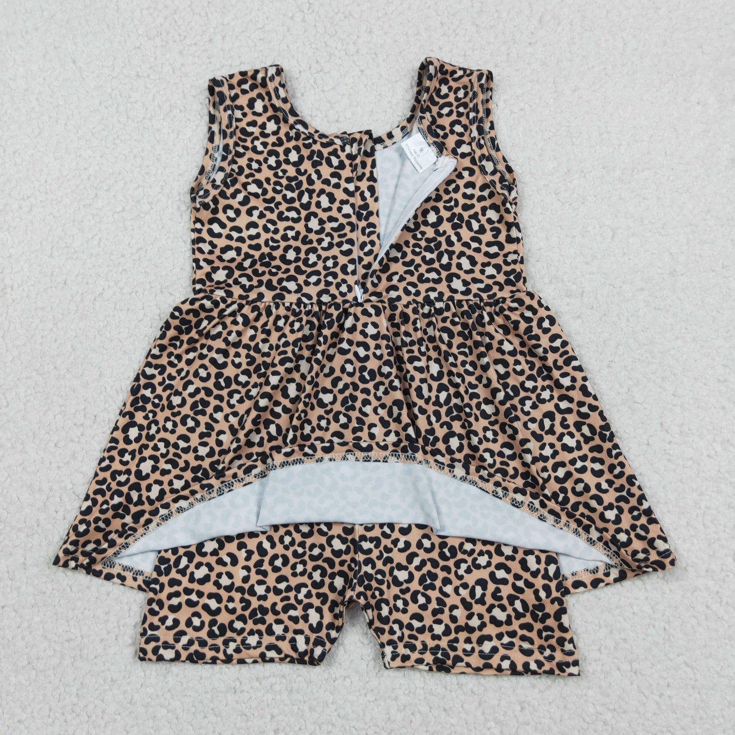 RTS NO MOQ milk silk SR3070 Baby Girls Leopard Print Sleeveless Tunic Style Short Rompers