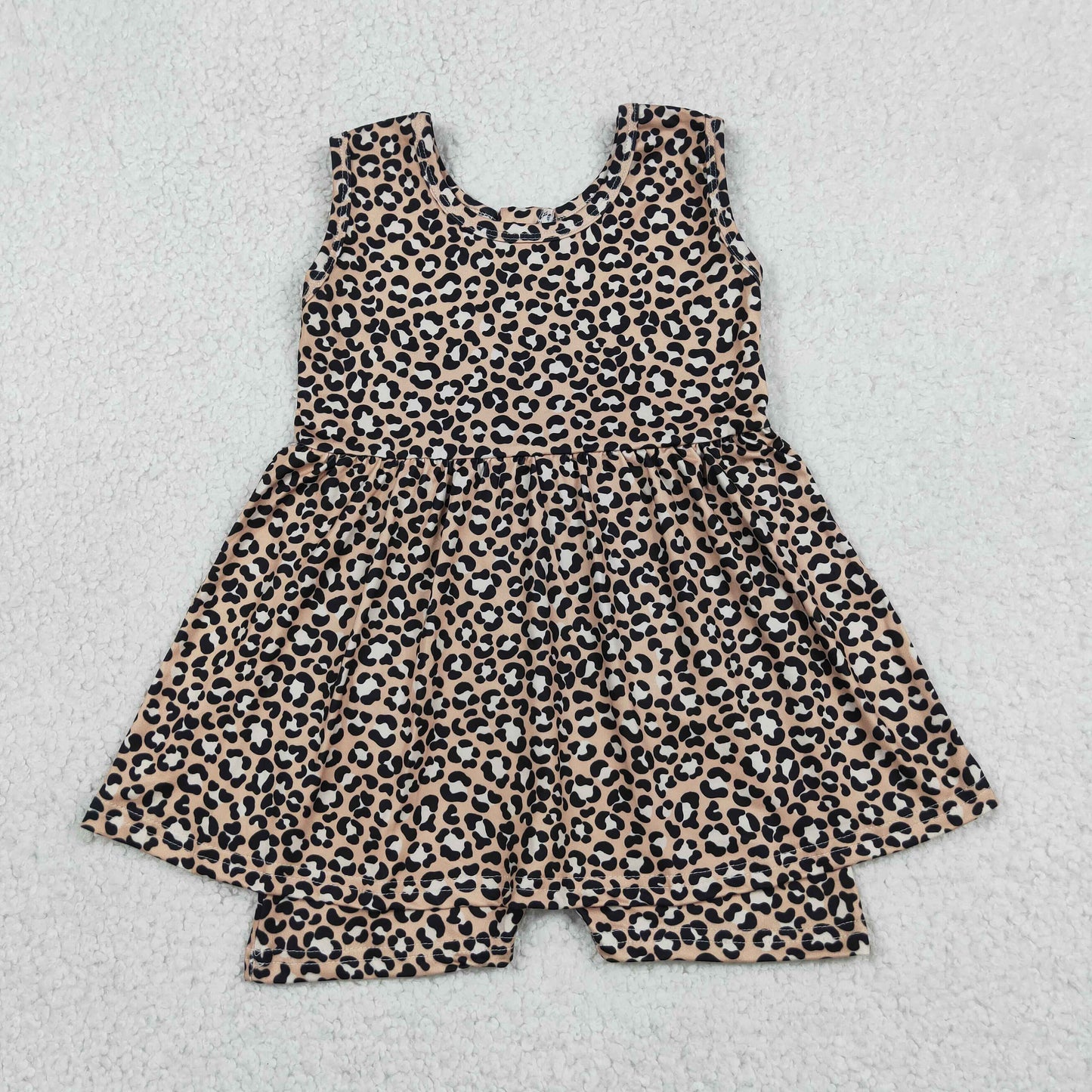 RTS NO MOQ milk silk SR3070 Baby Girls Leopard Print Sleeveless Tunic Style Short Rompers