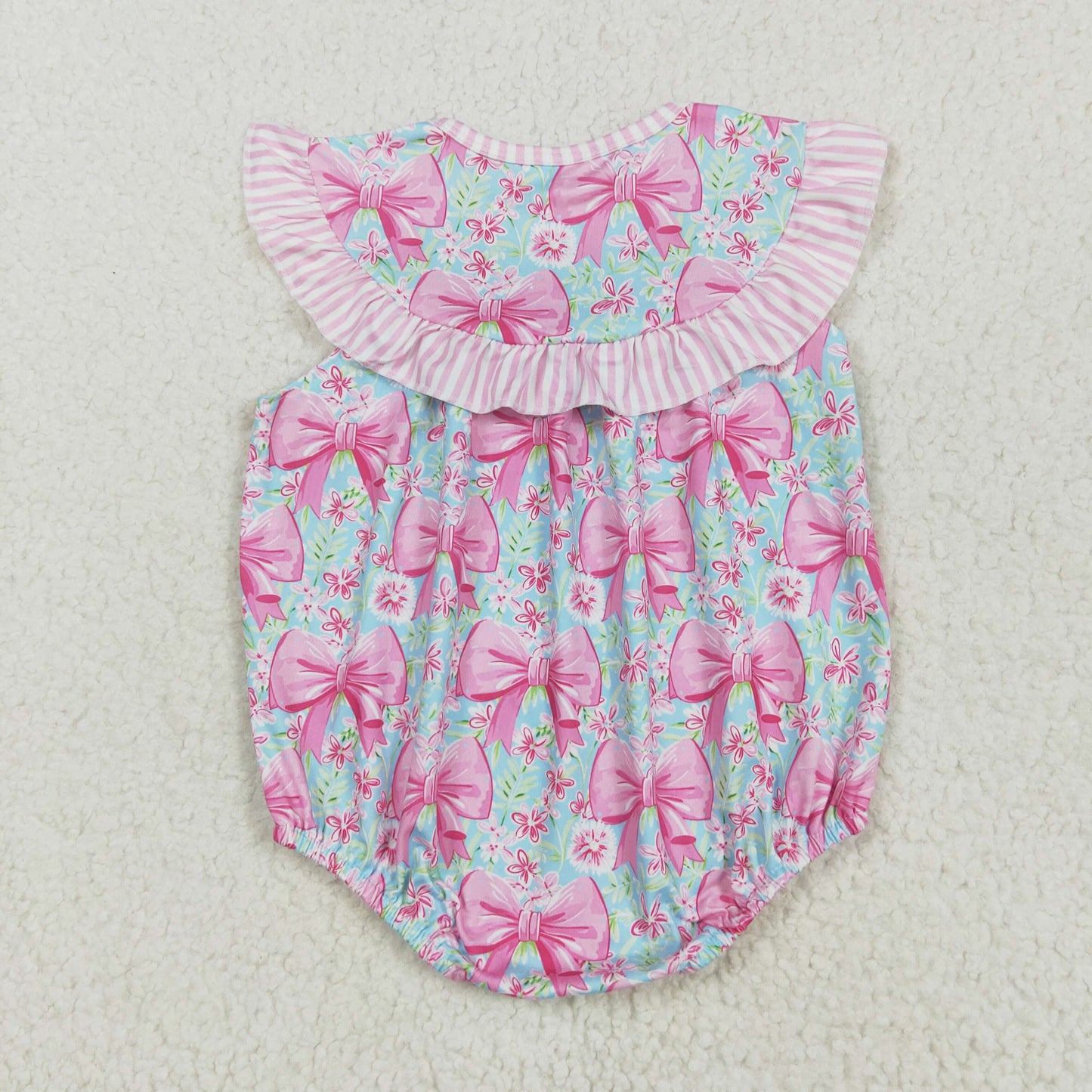 RTS NO MOQ SR3089 embroidery i love dad pink striped bow pattern flower leaf blue vest jumpsuit