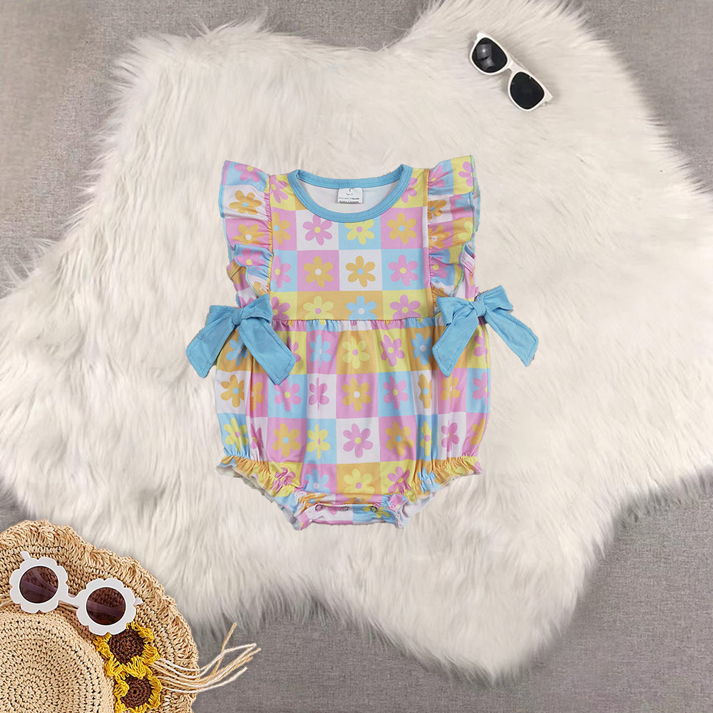 RTS Sibling baby girl clothes floral plaid Short Sleeve Shorts pants sets romper