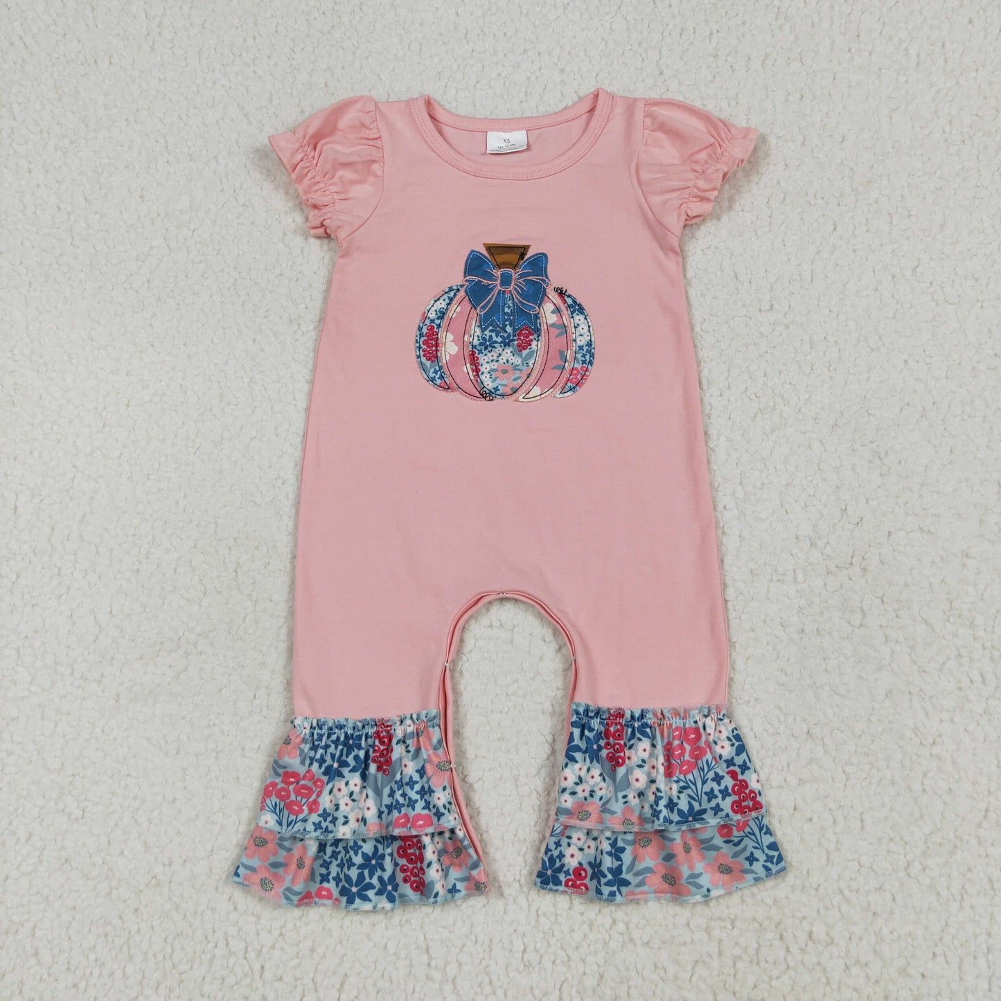 RTS NO MOQ Girls clothes halloween embroidery pumpkin short sleeve pants Sets dress romper