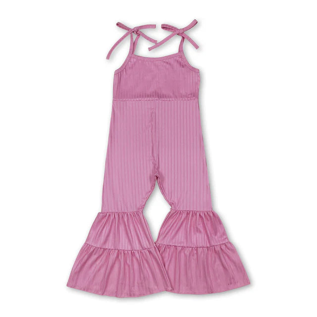 RTS NO MOQ milk silk Sibling Baby Girls Colorful Strap Bell Bottom Ribbed Jumpsuits