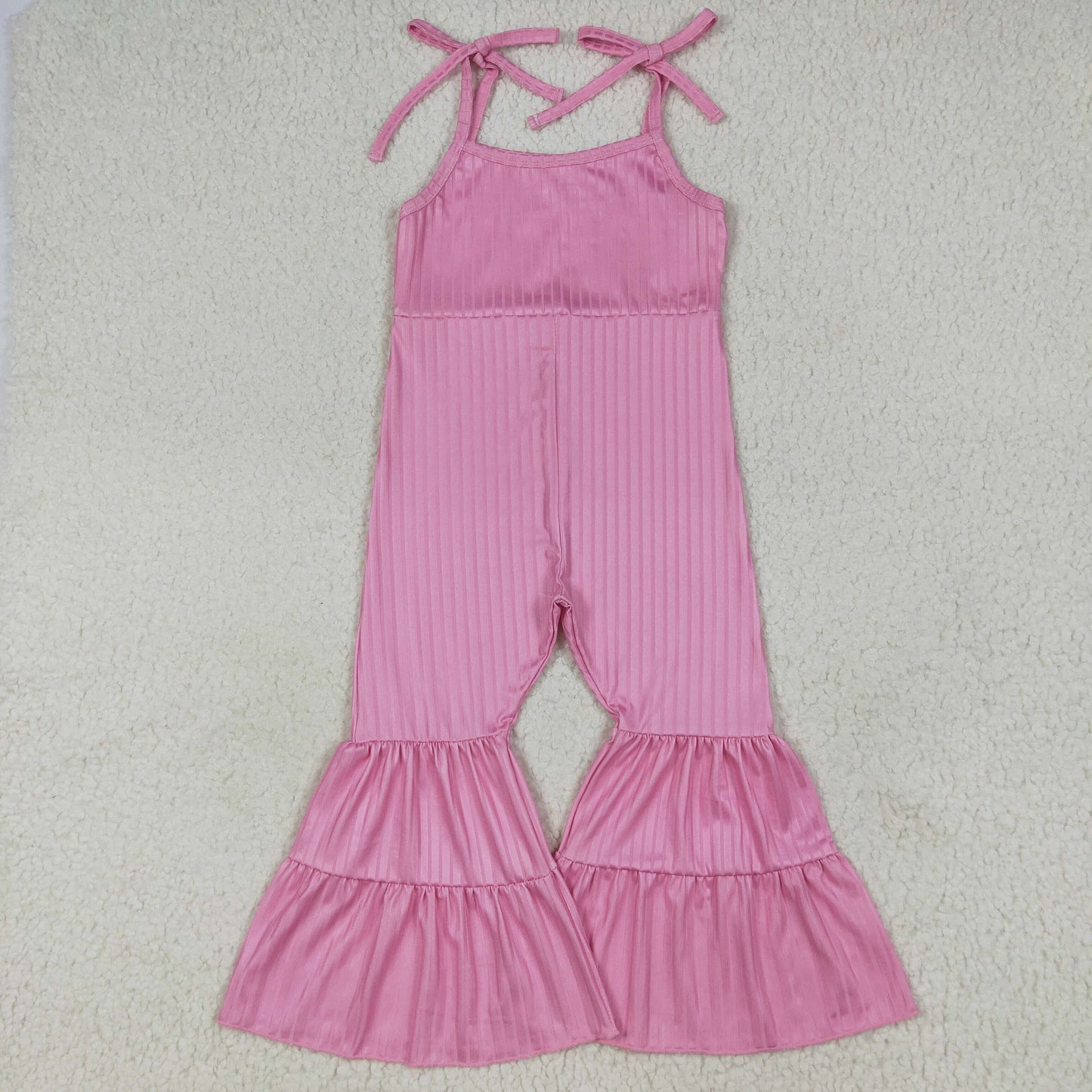 RTS NO MOQ（In Stock）SR3156 Pure pink ribbed suspender jumpsuit