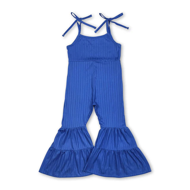 RTS NO MOQ milk silk Sibling Baby Girls Colorful Strap Bell Bottom Ribbed Jumpsuits