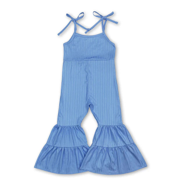 RTS NO MOQ milk silk Sibling Baby Girls Colorful Strap Bell Bottom Ribbed Jumpsuits