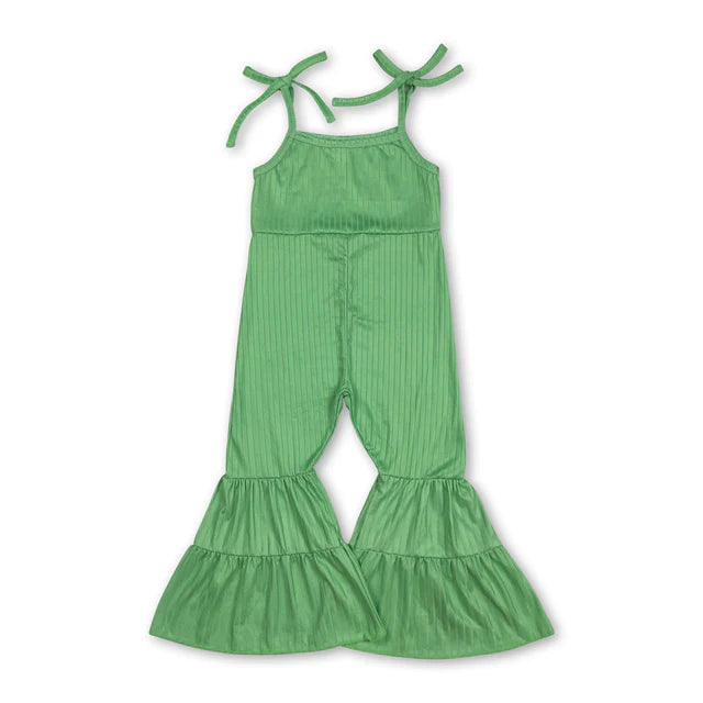 RTS NO MOQ milk silk Sibling Baby Girls Colorful Strap Bell Bottom Ribbed Jumpsuits