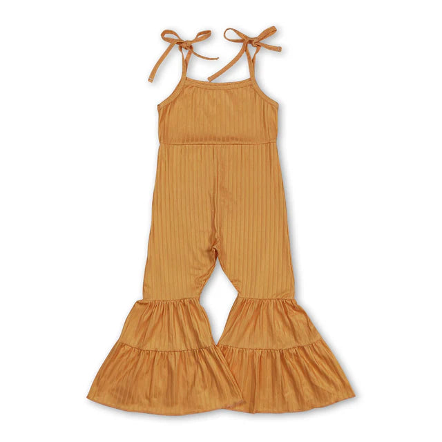 RTS NO MOQ milk silk Sibling Baby Girls Colorful Strap Bell Bottom Ribbed Jumpsuits