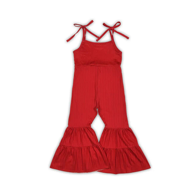 RTS NO MOQ milk silk Sibling Baby Girls Colorful Strap Bell Bottom Ribbed Jumpsuits