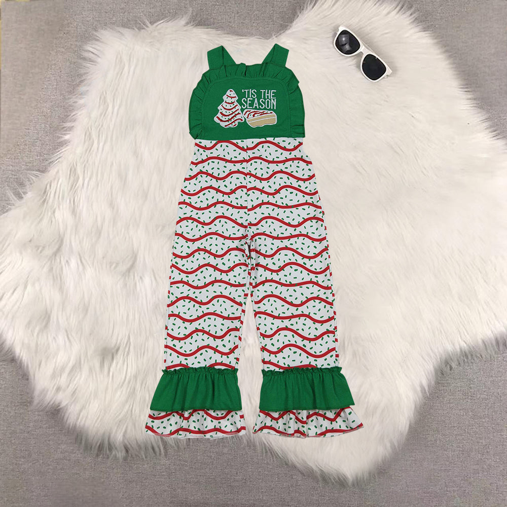 RTS NO MOQ Sibling Baby girls clothes embroidery Christmas suspender jumpsuits