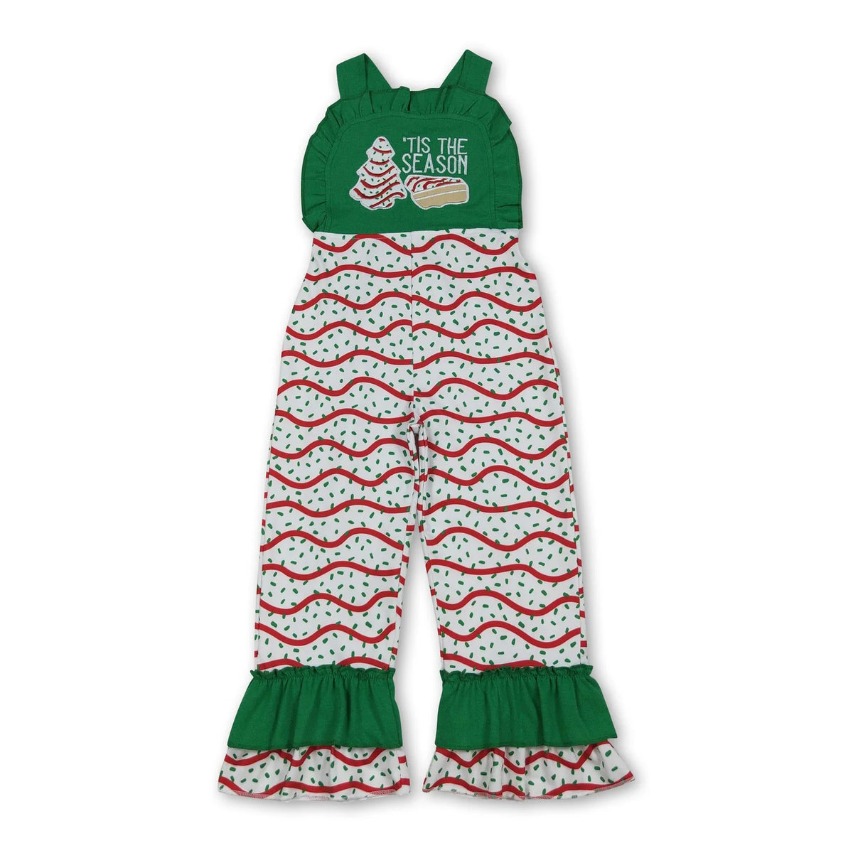 RTS NO MOQ Sibling milk silk Baby Girls Sleeveless Bell Bottom Christmas Jumpsuits Overall