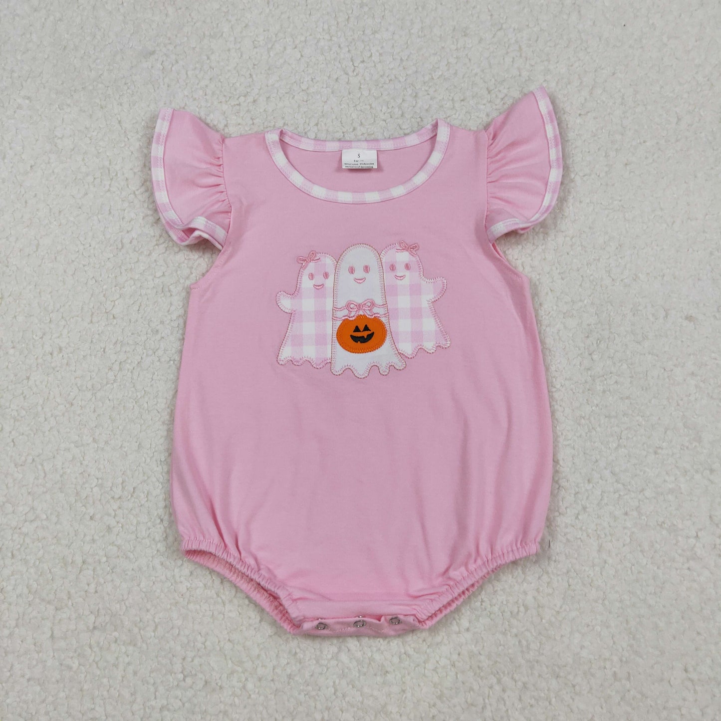 RTS NO MOQ Sibling Baby girls boy clothes embroidery halloween pumpkin short sleeve rompers