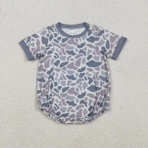 RTS NO MOQ Sibling Baby Boys Girls Light Grey Camouflage Romper Jumpsuit Infant Clothing