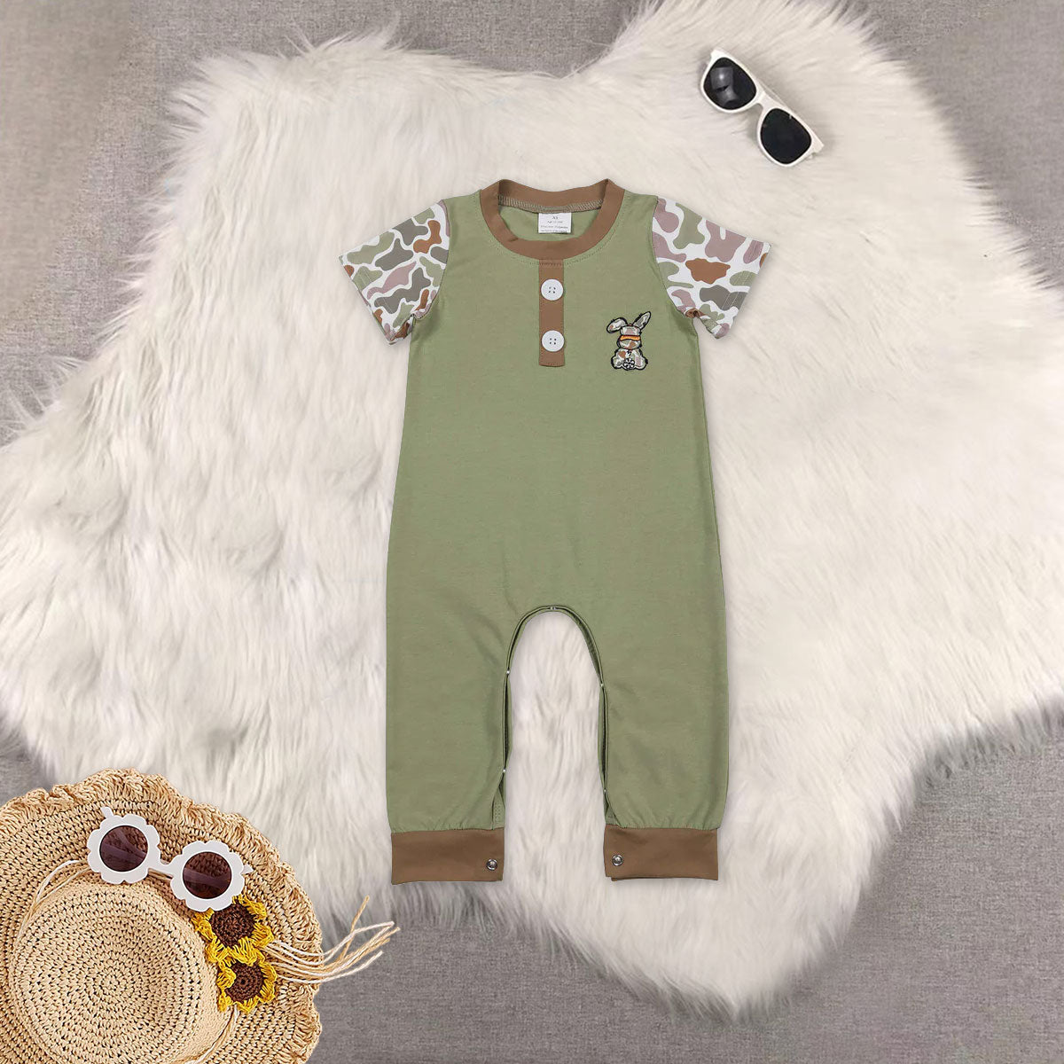 RTS NO MOQ Sibling baby girl boy clothes embroidery easter short-Sleeve rompers