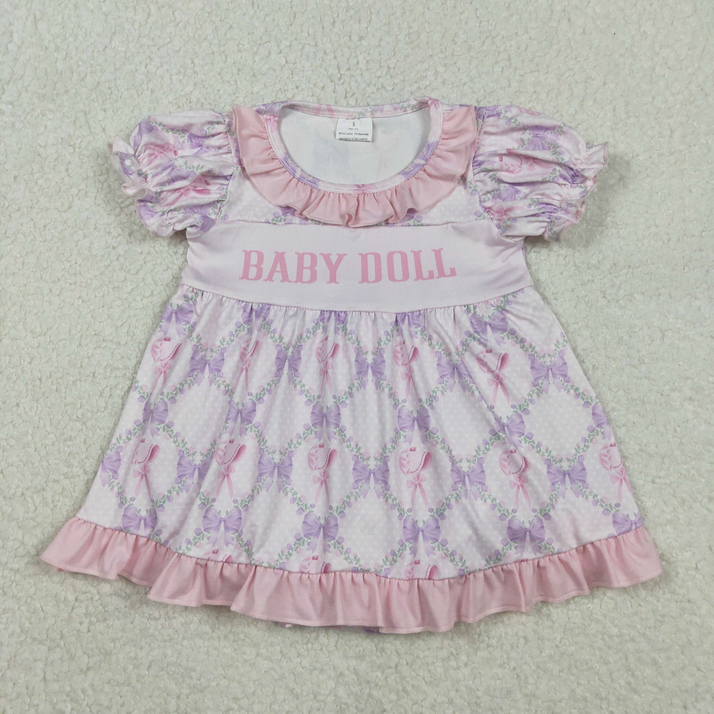 RTS NO MOQ Sibling Baby girl cothes Doll Floral Bow Pattern Plaid Short-Sleeve rompers