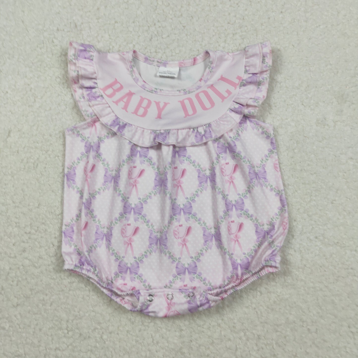 RTS NO MOQ Sibling Baby girl cothes Doll Floral Bow Pattern Plaid Short-Sleeve rompers