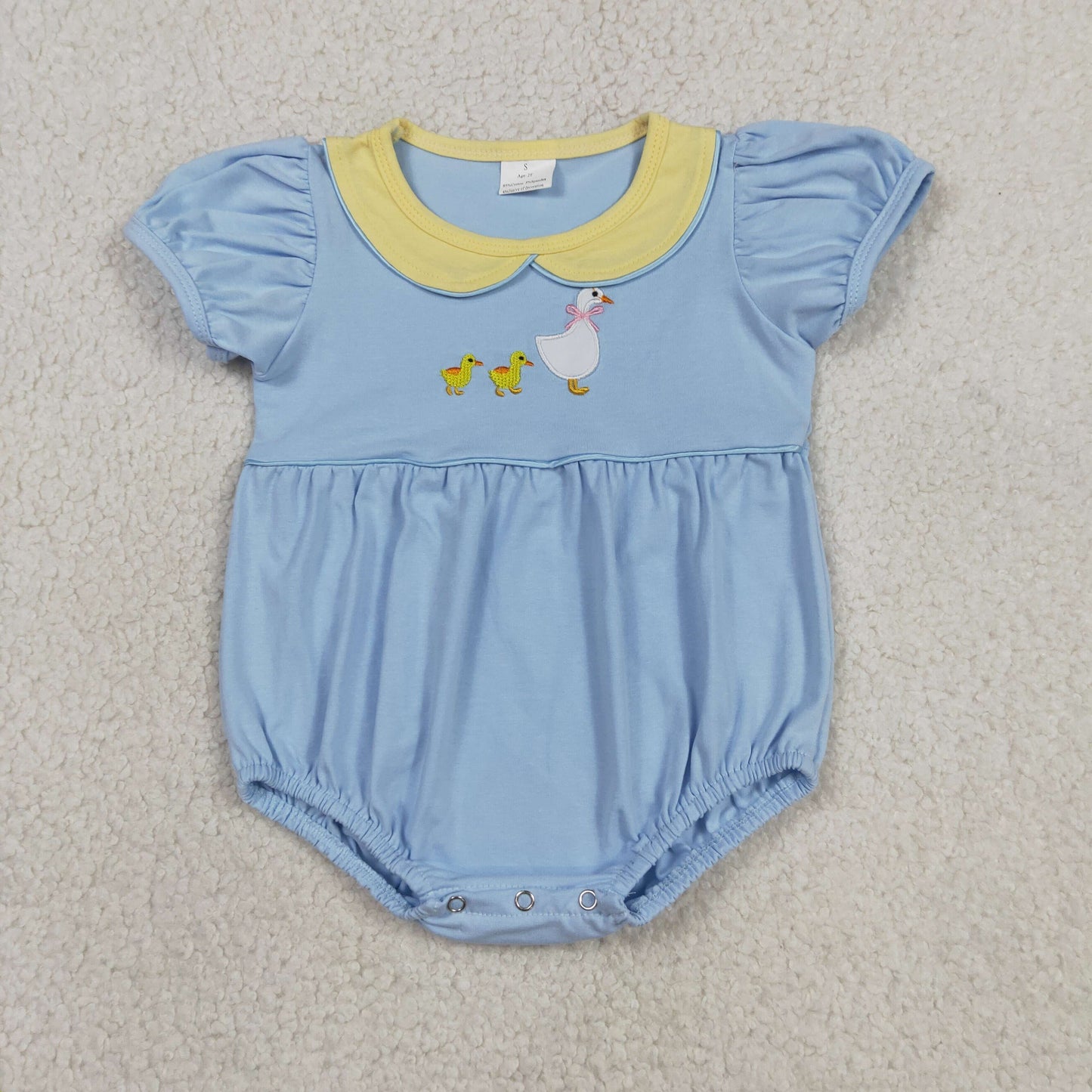 RTS NO MOQ SR3298 Baby  Girls Ducks Goose Embroidery Collar Short Sleeve Rompers