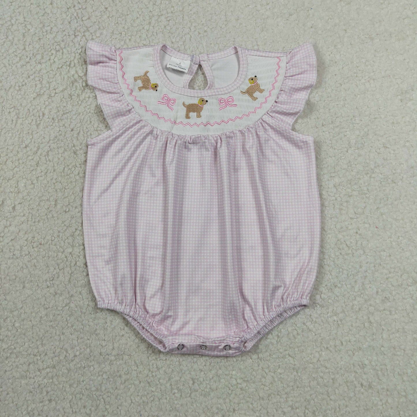RTS NO MOQ milk silk SR3316 Smocked Toddler Girls Cute Dog Bow Summer Rompers