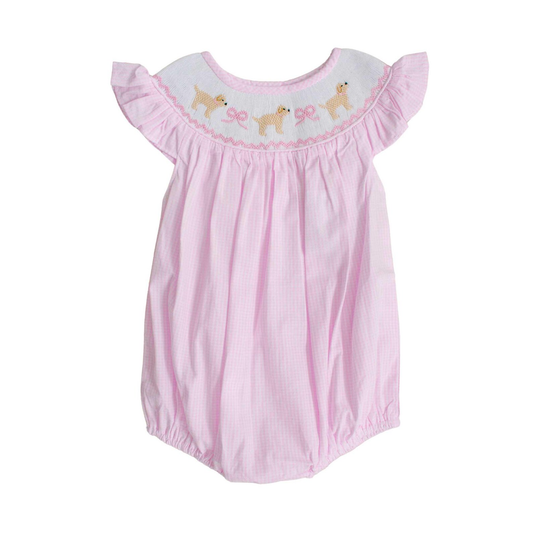 (Pre Order) No moq SR3316 Smocked Toddler Girls Cute Dog Bow Summer Casual Rompers